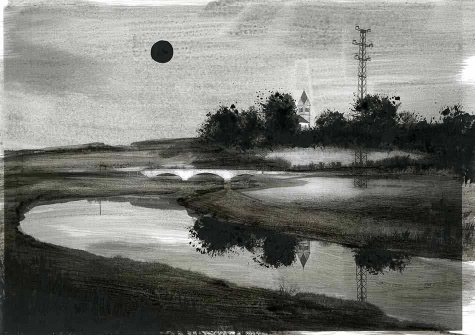 Sonne für Sander, indian ink on lasercopy, ca. 29 x 42 cm
